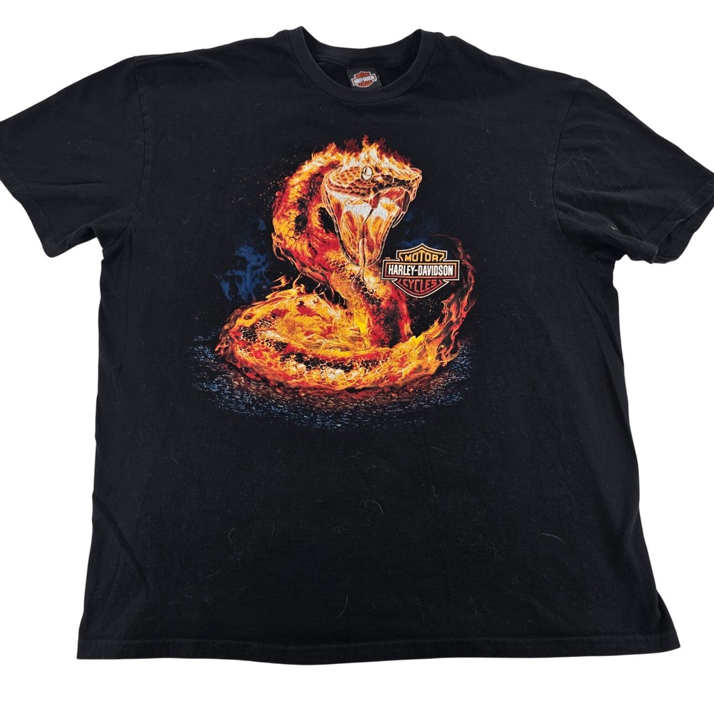 Harley Davidson Mens T Shirt 2XL Black Fire Snake Wolf Graphic Tee